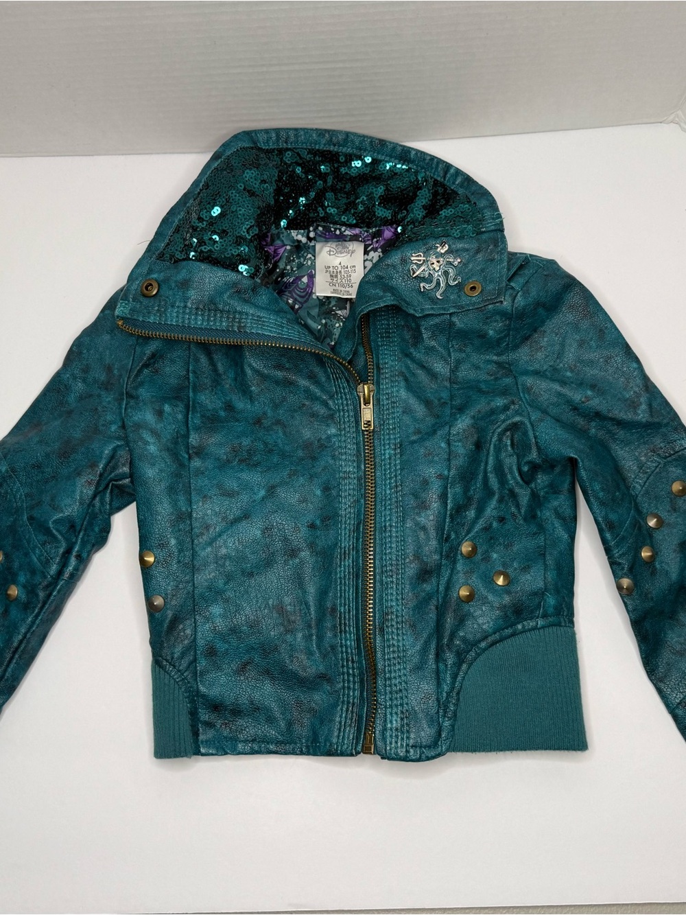 Disney Uma Faux Leather Moto Jacket for Kids - Descendants 4 Size Blue